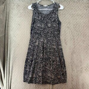 Emily Stacy Mini Dress Womens L Black Paisley Sleeveless Boho Coachella Hippie